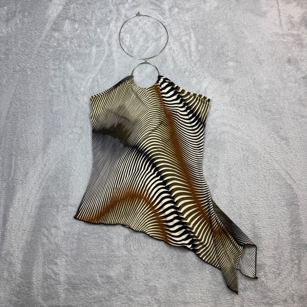 Vintage Unit Halter Top Women S Brown Psychedelic Metal Neck Ring 90s Y2K USA